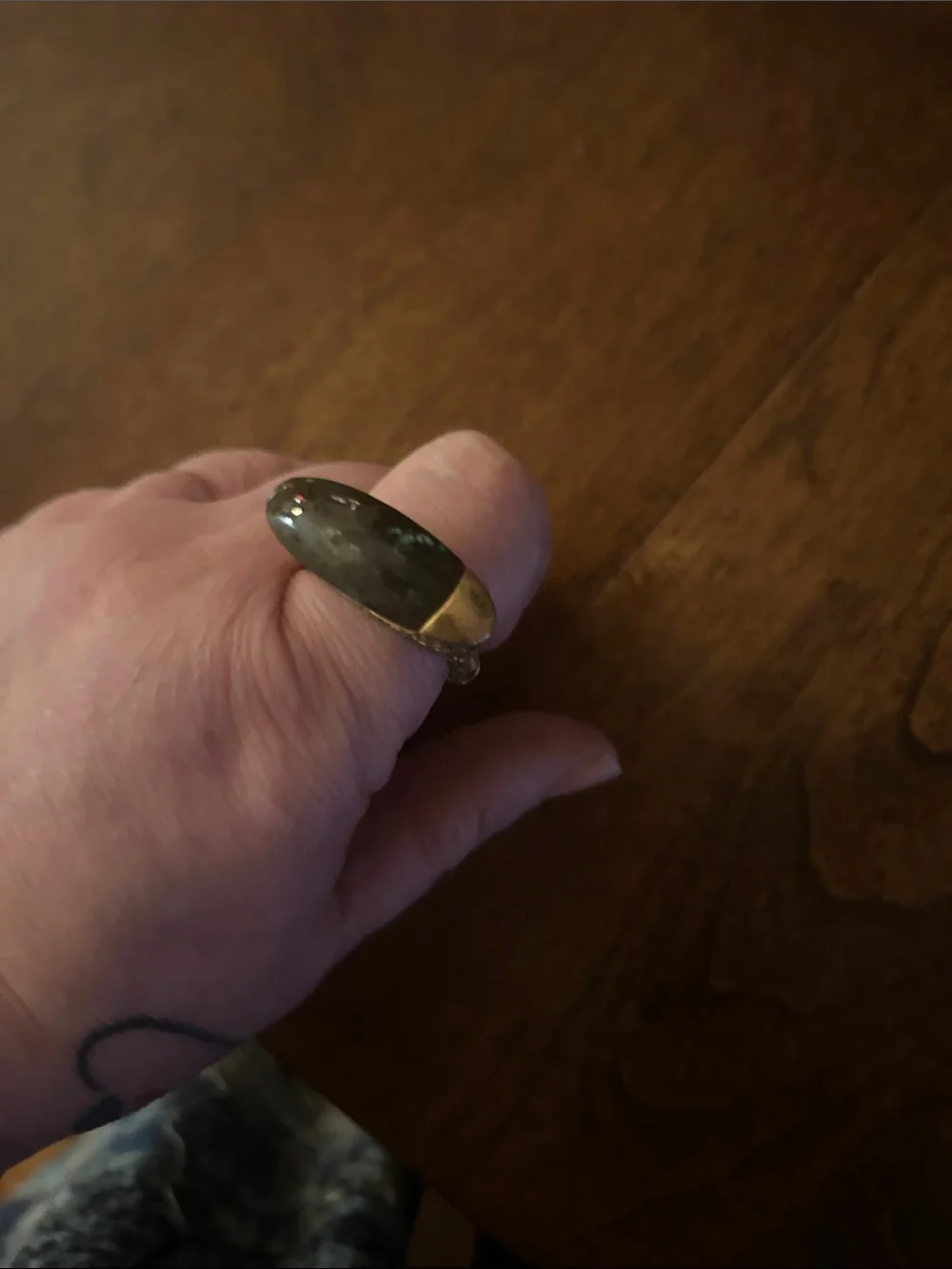 Green Stone Gold-Tone Statement Ring